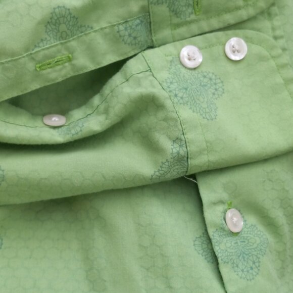 Perry Ellis Button Front Shirt Long Sleeves Green Honeycomb & Paisley Vintage L - Picture 13 of 15